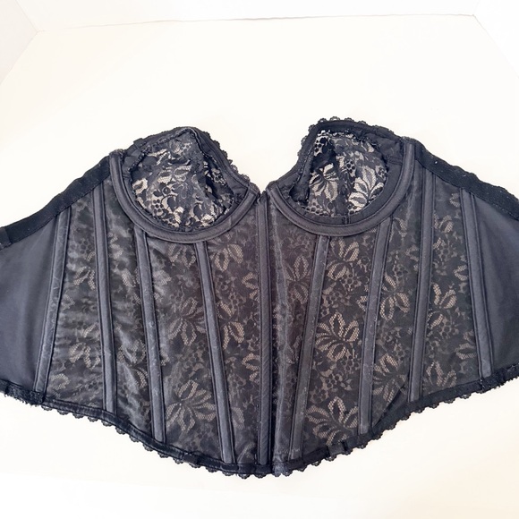 Vintage Frederick's of Hollywood Black Lace Corset with Boning, Rosette - Picture 9 of 13